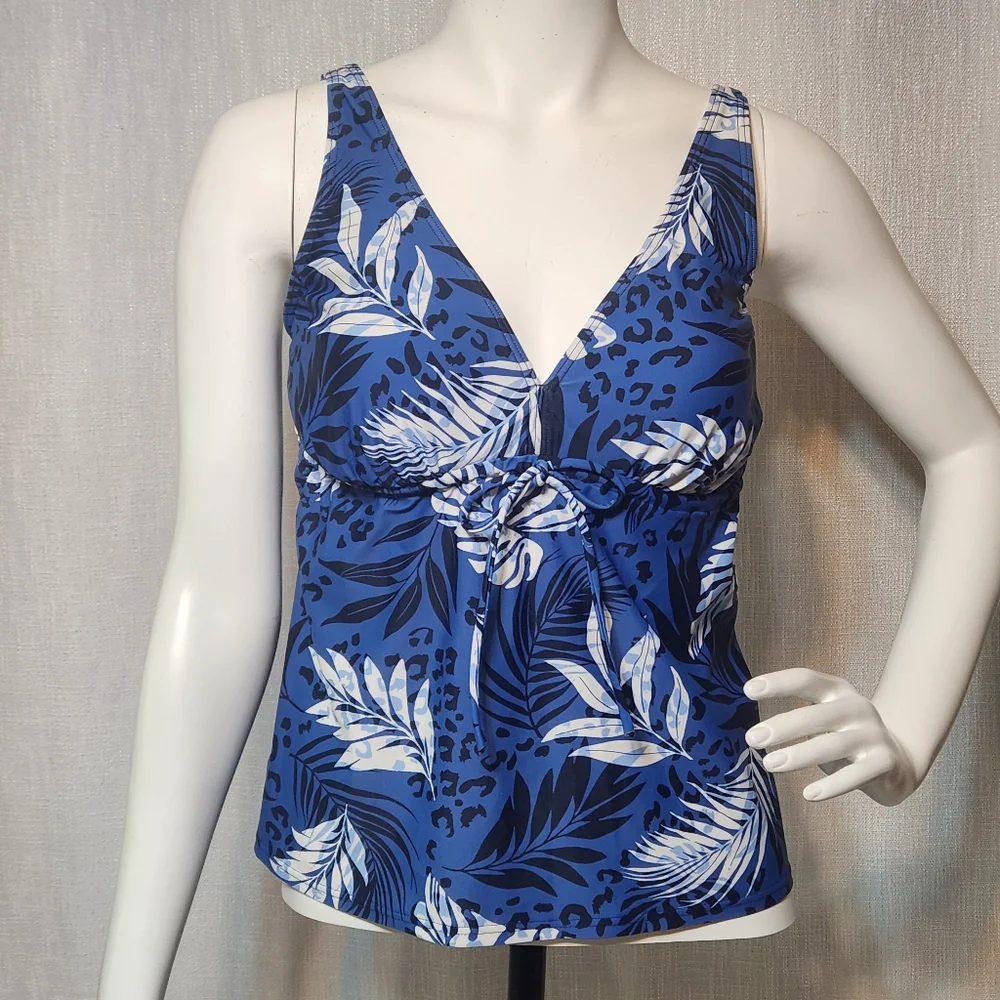 Lascana For VENUS Tankini Swim Top Underwire Straps Adjustable Blue Floral